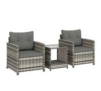 Outsunny Salon de Jardin Extérieur 3 Pièces en Résine Tressée Table et 2 Fauteuils avec Coussins, 62x65x75cm, Gris Clair