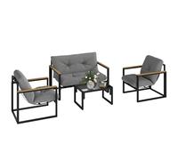 Outsunny Salon de Jardin extérieur 4 Personnes, 4 pièces avec canapé, 2 fauteuils et Table Basse en Verre trempé, Coussins Inclus, mobilier de Jardin Patio Balcon terrasse, Gris