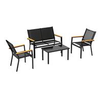 Outsunny Salon de jardin extérieur 4 pièces avec canapé 2 places, 2 chaises et table basse en verre trempé, noir
