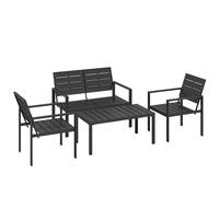 Outsunny Salon de jardin extérieur 4 pièces canapé 2 places, 2 chaises et table basse, mobilier de jardin terrasse veranda, noir