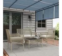 Outsunny Salon de Jardin Extérieur 4 Pièces Métal et Résine Tressée Kaki | Canapé 2 Places, 2 Fauteuils, 1 Table Basse Plateau Verre Trempé Noir, 3 Coussins d'Assise