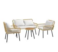 Outsunny Salon de Jardin extérieur 4 pièces mobilier de Jardin canapé 2 Places 2 fauteuils avec 7 Coussins 1 Table Basse Ronde, résine tressée
