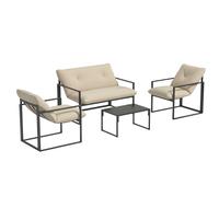 Outsunny Salon de jardin extérieur 4 pièces pour 4 personnes avec canapé 2 places, 2 fauteuils et 1 table basse 3 coussins mobilier de jardin pour terrasse jardin - acier noir polyester beige