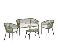 Outsunny Salon de Jardin Extérieur 4 Places - PP Rond Tressé avec Canapé 2 Places, 2 Fauteuils et Table Basse Verre Trempé - Mobilier de Jardin pour Balcon Terrasse avec Coussins Déhoussables, Crème