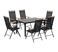 Outsunny Salon de jardin extšŠrieur 6 personnes, table de jardin extšŠrieure avec 6 chaises, cadre en aluminium, table 140 CM, chaises pliables et inclinables, mobilier de terrasse, patio, noir