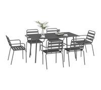 Outsunny Salon de jardin extérieur 7 pièces – 1 table + 6 chaises empilables en acier gris