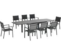Outsunny Salon de jardin exterieur 8 personnes table de jardin extensible 135-270 cm pour 6-8 personnes en aluminium et textilššne - 8 chaises empilables - gris