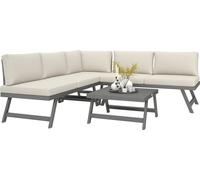 Outsunny Salon de jardin extérieur d'angle et convertible 4 pièces avec 2 banquettes, 1 fauteuil d'angle et 1 table basse, aluminium et acier mobilier de jardin pour balcon terrasse, beige