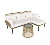 Outsunny Salon de Jardin extérieur d'angle moduable 4 Places en résine tressée canapé de Jardin extérieur avec Table Basse Coussins Grand Confort Inclus crème