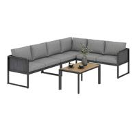 Outsunny Salon de Jardin Extérieur d'angle Modulable 6 Personnes Gris Foncé | Canapés, Table Basse à Lattes Effet Bois, Coussins, Structure en Métal et Textileline, Mobilier de Jardin Terrasse Balcon