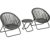 Outsunny Salon de jardin extérieur en résine ensemble table et chaises d'extérieur pour 2 personne 1 table 2 fauteuil pliables structure en acier gris