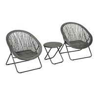 Outsunny – Salon de jardin 3 pièces en résine tressée, structure acier – 2 fauteuils pliables – gris