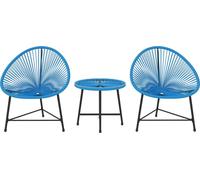 Outsunny Salon de jardin extérieur en résine tressée 2 personnes, table de jardin extérieure avec 2 chaises, plateau en verre trempé, mobilier de jardin pour balcon terrasse patio, bleu