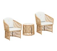 Outsunny Salon de jardin extérieur en résine tressée 2 personnes, table de jardin extérieure avec 2 chaises avec coussins, crème