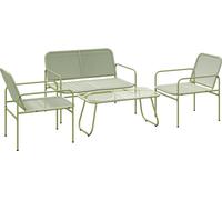 Outsunny Salon de jardin extérieur en résine tressée 4 places avec canapé 2 places, 2 fauteuils, table en verre trempé, cadre en acier, mobilier de jardin pour balcon terrasse, vert