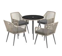 Outsunny Salon de jardin extérieur en résine tressée 4 places - coussins et table ronde en verre, pour terrasse, jardin, marron