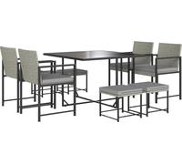 Outsunny Salon de jardin extérieur en résine tressée 8 places, table et chaises de jardin extérieur, 4 fauteuils, 4 tabourets, coussins, plateau en verre trempé, pour terrasse, balcon, patio, gris