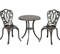 Outsunny Salon de jardin exterieur, ensemble table ronde et chaises structure en aluminium, table de bistrot avec trou pour parasol mobilier de jardin cours terrasses balcons bords de piscine, bronze