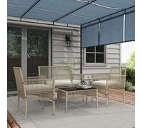 Outsunny Salon de jardin extšŠrieur 4 piššces canapšŠ 2 places + 2 fauteuils + 1 table basse plateau verre trempšŠ noir 3 coussins d'assise - mšŠtal et ršŠsine tressšŠe - kaki