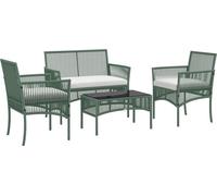 Outsunny Salon de jardin extšŠrieur 4 piššces canapšŠ 2 places + 2 fauteuils + 1 table basse plateau verre trempšŠ noir 3 coussins d'assise - mšŠtal et ršŠsine tressšŠe - vert