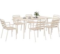 Outsunny Salon de jardin extšŠrieur 7 piššces, ensemble salle š€ manger de jardin avec 1 table et 6 chaises empilables, en acier, beige