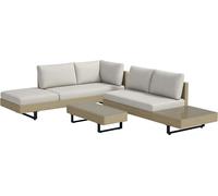 Outsunny Salon de jardin extšŠrieur d'angle 5 places design contemporain coussins dšŠhoussables table basse acier šŠpoxy ršŠsine tressšŠe beige