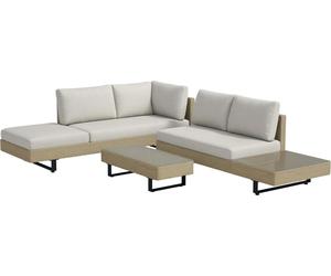 Outsunny Salon de jardin extšŠrieur d'angle 5 places design contemporain coussins dšŠhoussables table basse acier šŠpoxy ršŠsine tressšŠe beige