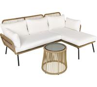 Outsunny Salon de jardin d'angle modulable 4 places – Résine tressée, table basse, coussins crème