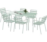 Outsunny Salon de jardin extšŠrieur ensemble salle š€ manger de jardin 7 piššces avec 1 table et 6 chaises empilables en acier vert clair