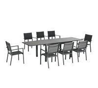 Outsunny Salon de jardin 8 pers – Table extensible 135–270, aluminium + 8 chaises empilables, gris