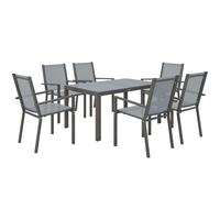 Outsunny Salon Jardin 6 Places Gris Table Chaises Empilables Acier Textilène