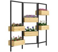 Outsunny Séparateur de Pièce Pliable à 3 Panneaux Paravent Bois Naturel | 6 Bacs à Plantes, Trou de Drainage, Doublure, Intérieur Extérieur, Patio Balcon Salon