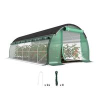 Outsunny Serre 6 x 3 x 2 m en Plastique avec 12 fenêtres Vert | Portes roulantes, parois latérales, tunnel film UV, serre tomates hiver, ancrages