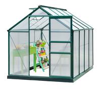 Outsunny Serre, abri de jardin, avec fenêtre de toit, porte coulissante, transparent, Polycarbonate+Aluminium, 190 x 252 x 201 cm