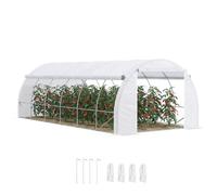 Outsunny Serre de Jardin 18 m² avec Porte 12 Fenêtres 6L x 3l x 2H m Blanc | Parois Latérales Zippées Enroulables, Acier, PE Haute Densité 140 g/m² Anti-UV