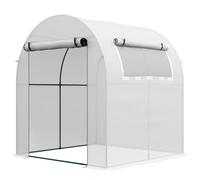 Outsunny Serre de jardin 180x180x200 cm Petite serre tunnel avec porte roulante et fenêtre grillagée pour la culture des plantes et des fleurs Blanc