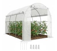 Outsunny Serre de Jardin 6 m² 3 x 2 m 1 Porte 2 Parois Latérales Blanc | Zippées Enroulables, 6 Fenêtres, Acier Galvanisé, PE Haute Densité 140 g/m² Anti-UV