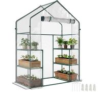 Outsunny Serre de jardin 6 tablettes acier PVC haute densité 140 g/m² anti-UV 142 x 73 x 195 cm transparent vert Aosom France