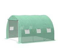 Outsunny Serre de jardin 9 m² serre tunnel de jardin 3 x 3 x 2 m avec porte enroulable et 6 fenêtres en maille en acier PE vert