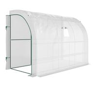 Outsunny Serre de Jardin adossée avec Étagères 3 Niveaux, Petite Serre de Balcon en Bâche PE 140 g/㎡ 300 x 150 x 213 cm, blanc
