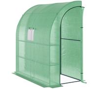 Outsunny Serre de jardin adossée serre adossée dim. 2L x 1l x 2,13H m 4 étagères 2 portes zippées 1 fenêtre acier PE haute densité blanc-AOSOM.fr