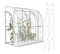 Outsunny Serre de jardin adossée, serre de balcon, bâche renforcée PVC, châssis en acier, 2 portes zippées enroulables, pour légumes plantes fleurs, intérieur et extérieur, 214x118x212cm, transparent