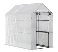 Outsunny Serre de jardin avec Étagère 2 niveaux dim. 1,86L x 1,2l x 1,9H m Porte déroulante Acier PE Haute densité 140 g/m² Transparent Blanc