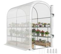 Outsunny Serre de Jardin avec Étagères 123 x 187 x 189 cm Bâche PE Blanc | Petite Serre avec Porte Enroulable, Haute Densité 140 g/m², Prolongée de 10 cm