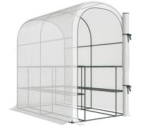 Outsunny Serre de jardin avec étagères, 123x187x189cm, petite serre avec porte enroulable, bâche PE haute densité 140 g/m², blanc