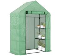 Outsunny Serre de Jardin avec Étagères 3 Niveaux 141 x 72 x 191 cm Vert | Petite Serre de Balcon, Bâche PE 140 g/㎡ Renforcée, Châssis Acier, pour Légumes et Fleurs, Intérieur et Extérieur