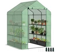 Outsunny Serre de Jardin avec Étagères 3 Niveaux 143 x 138 x 190 cm Vert | Petite Serre de Balcon, Bâche PE 140 g/㎡ Renforcée, Châssis Acier, pour Légumes et Fleurs, Intérieur et Extérieur