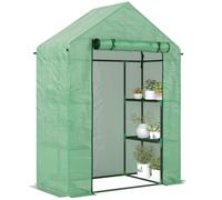 Outsunny Serre de Jardin avec Étagères 3 Niveaux, Petite Serre de Balcon en Bâche PE 140 g/㎡ Renforcée 141 x 72 x 191 cm, Vert vert
