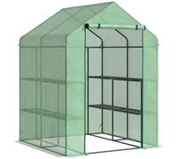 Outsunny Serre de Jardin avec Étagères 3 Niveaux, Petite Serre de Balcon en Bâche PE 140 g/㎡ Renforcée 143 x 138 x 190 cm, Vert