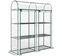 Outsunny Serre de Jardin avec étagères 3 niveaux, Petite Serre en Bâche PVC et Châssis Acier, 2 Portes Roulantes, Transparent